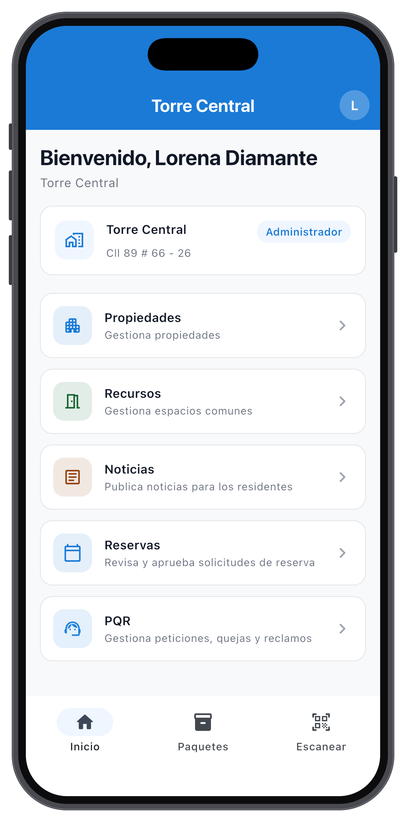 Dashboard de la app BuildingOS