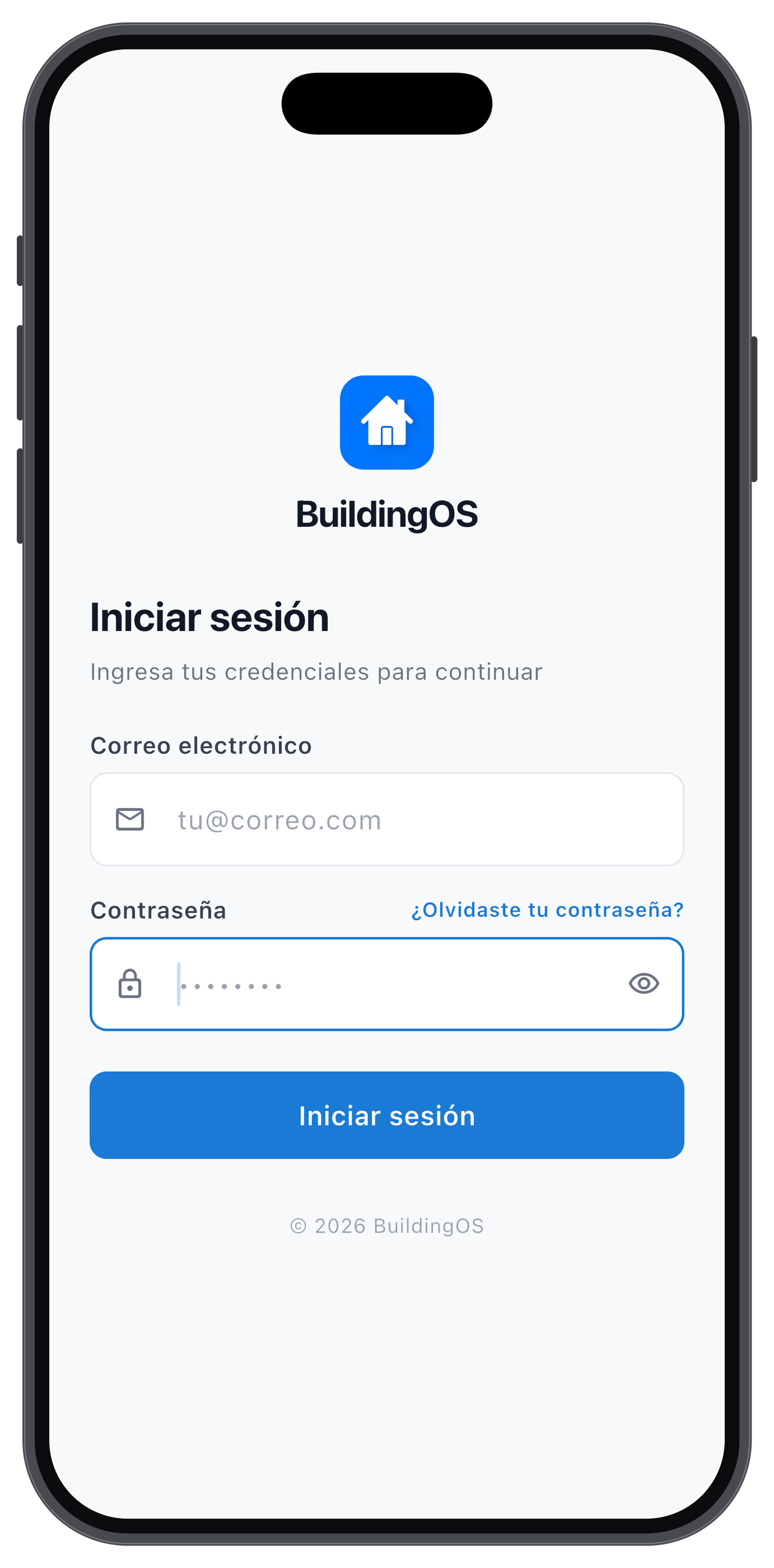 Pantalla de inicio de sesión BuildingOS